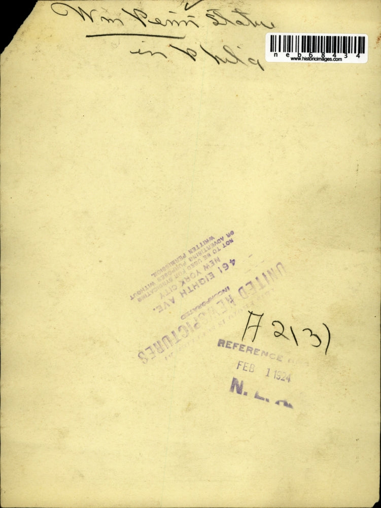 1924 Press Photo William Penn Statue in Philadelphia