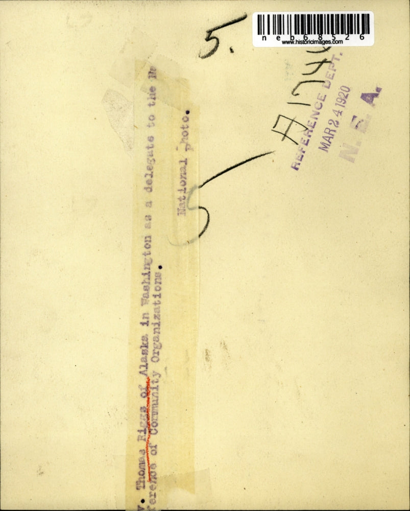 1920 Press Photo Thomas Riggs of Alaska in Washington as conference delegate