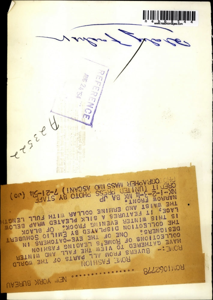 1954 Press Photo Rome Winter Evening Frock collection by Emilio Schubert