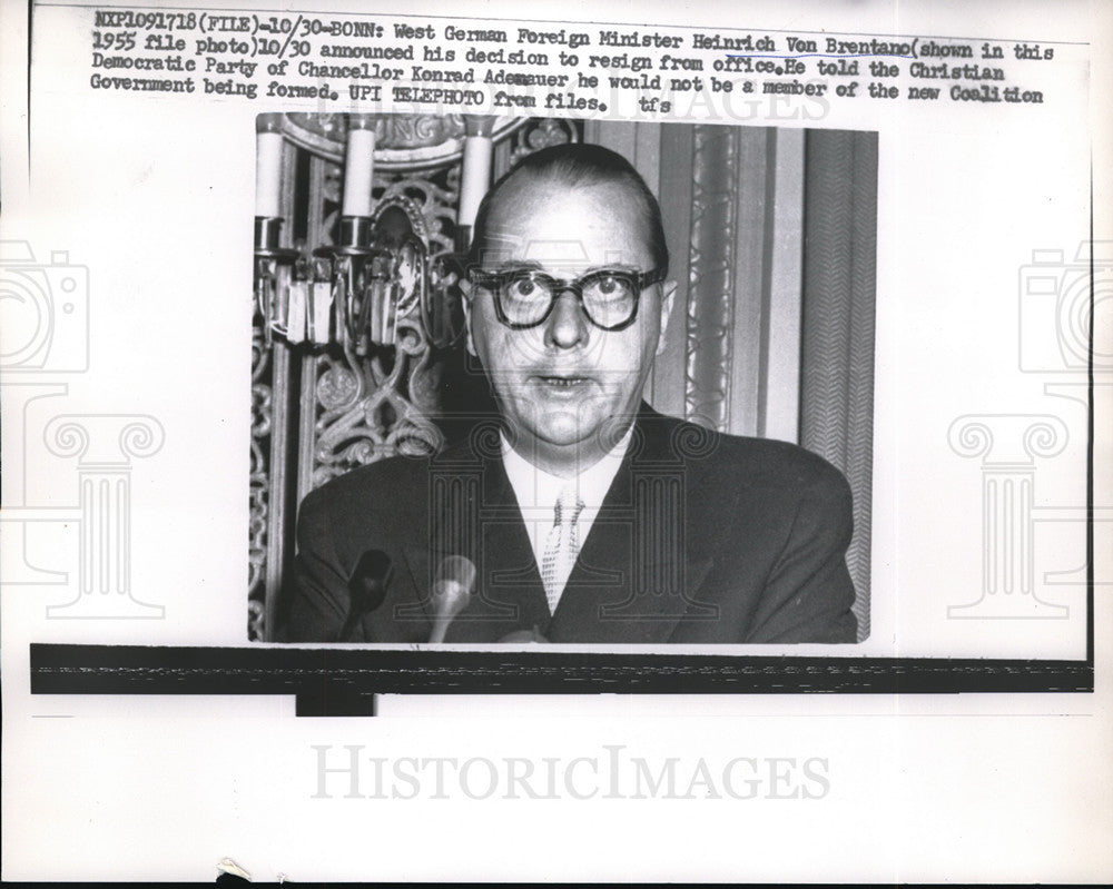 1961 Press Photo West Ger,am Foreign Minister Heinrich Von Brentano- Historic Images