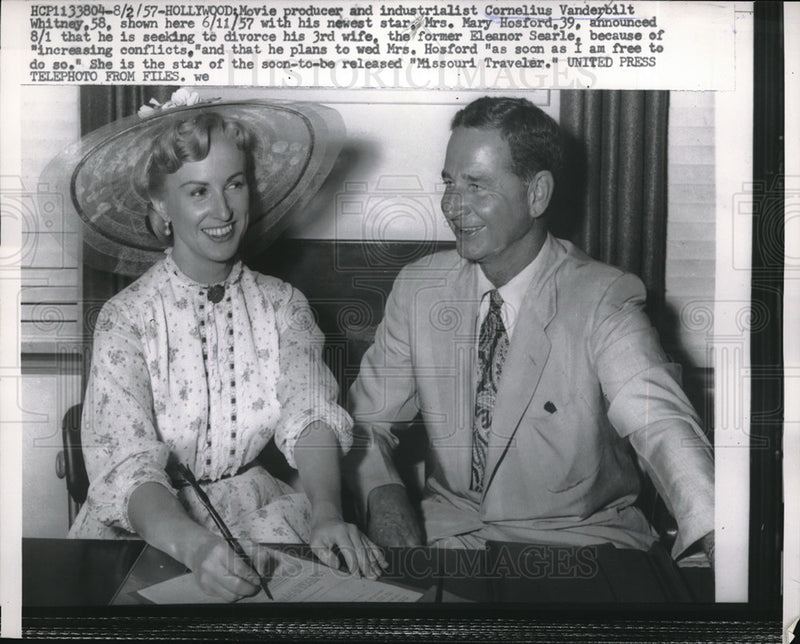 Load image into Gallery viewer, 1957 Press Photo Movie producer &amp; industrialist Cornelius Vanderbuilt Whitney
