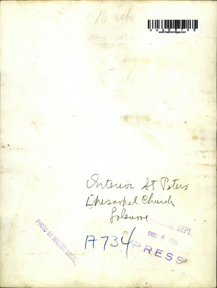 1939 Press Photo Interior of St Peters Church