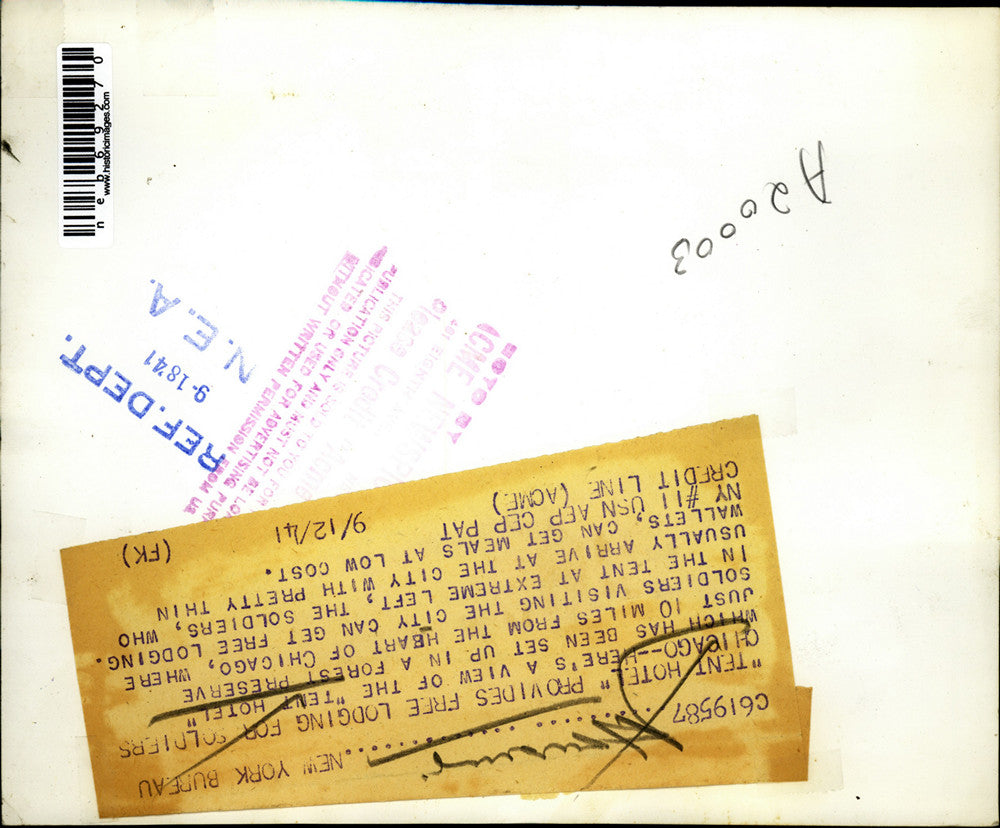 1941 Press Photo Tent Hotel set up in the heart of Chicago for visiting soldiers