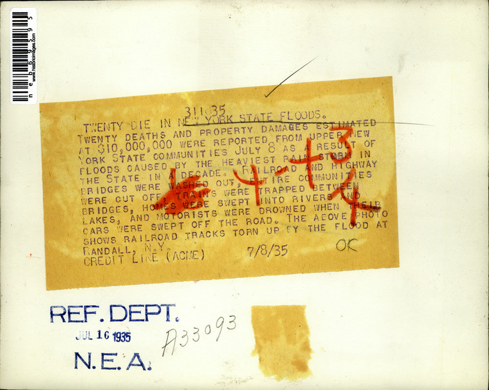 1935 Press Photo Railroad Tracks torn up by the Flood at Randall New York