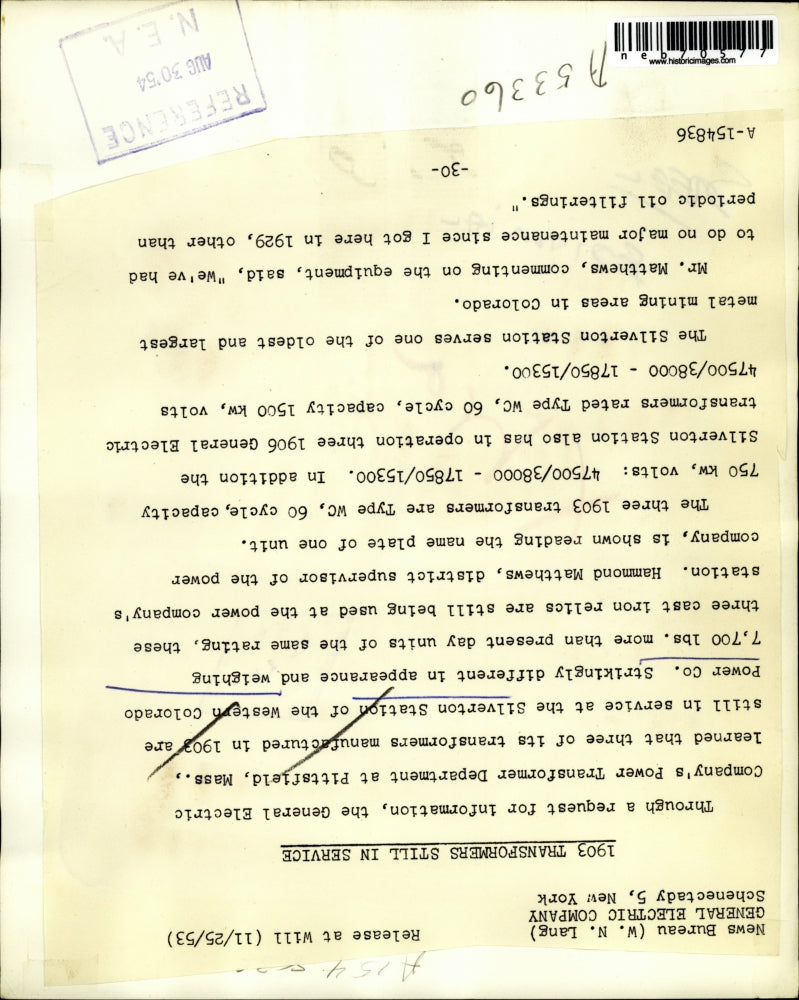 1954 Press Photo GE power transformers at Silverton Station of W Colo. Power Co