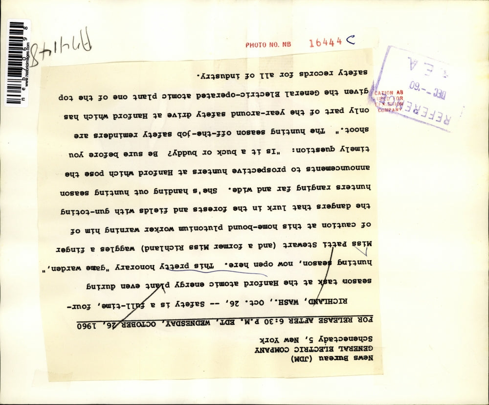 1960 Press Photo Hanford Atomic energy Plant - neb70698