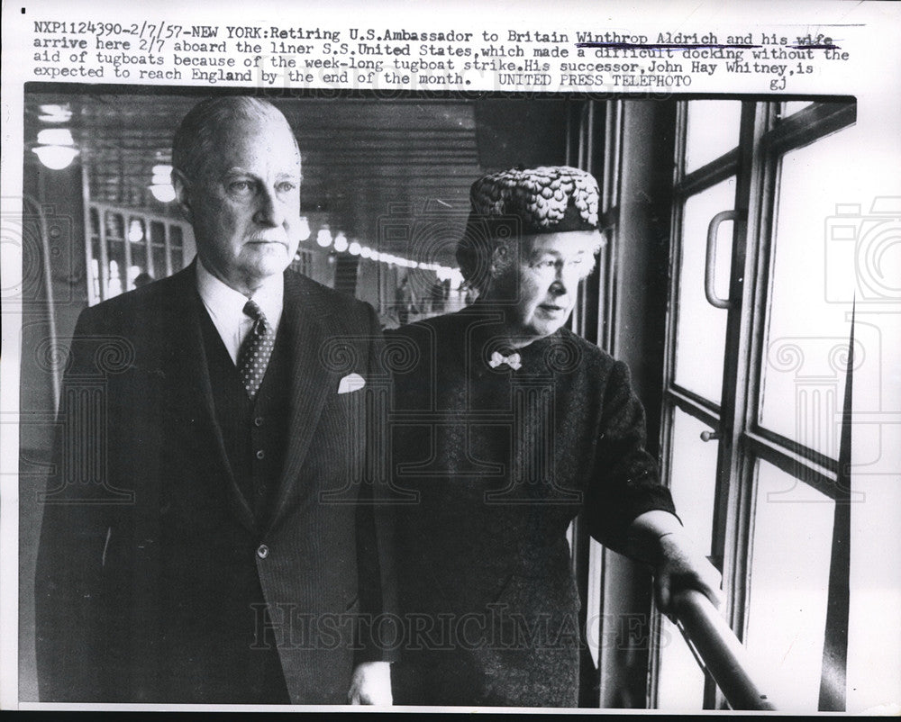 1957 Press Photo US Ambassador Winthrop Aldrich and his wife - neb71297