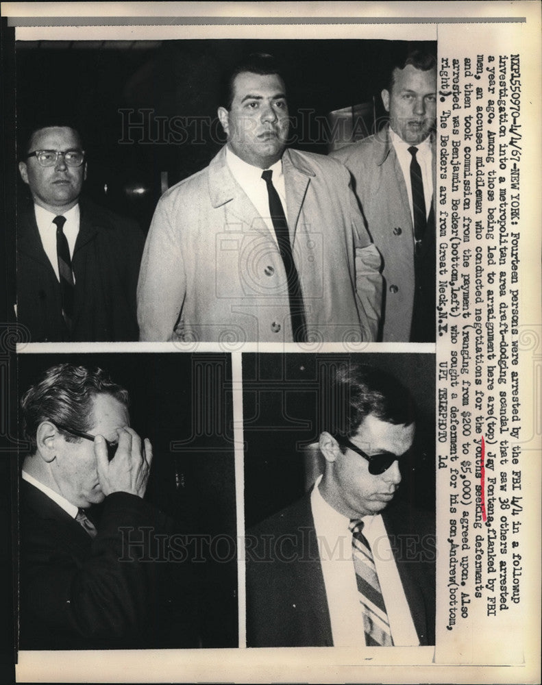 1967 Press Photo Jay Fontana Being Lead To Arraignment Accused Middleman
