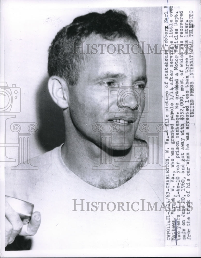 1963 Press Photo Earl Matthews Released On Parole After Serving Two Years- Historic Images