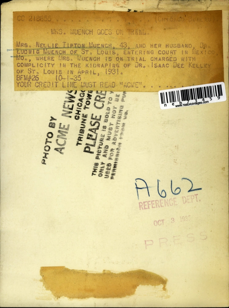 1935 Press Photo Mrs. Nellie Tipton Muench & Husband Dr. Eudwig Muench to Trial