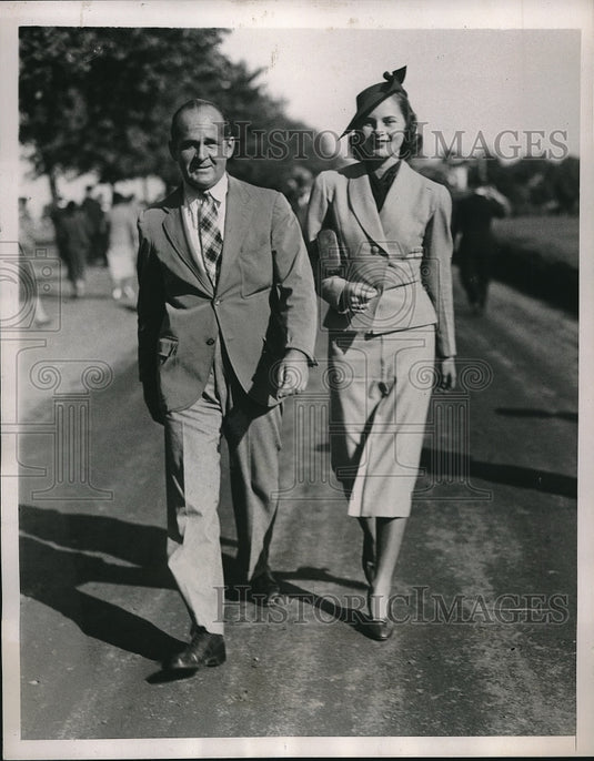 1937 Press Photo Phillip Stevenson & daughter Margaret at Natl Polo open in NY