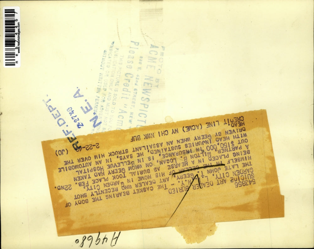 1940 Press Photo Suicide Art Dealer John T. Gerry Buried