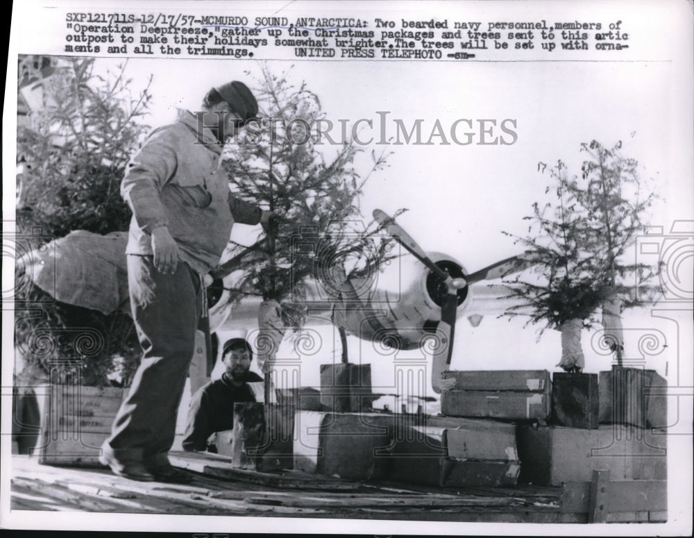 1957 Press Photo Navy Personnel Members of Operation Deep Freeze Antarctica- Historic Images