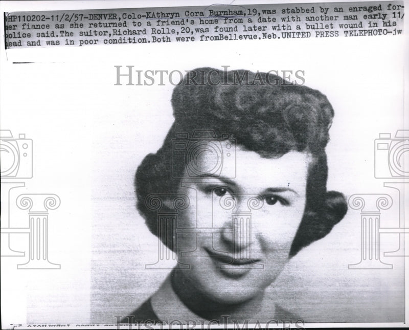 Load image into Gallery viewer, 1957 Press Photo Denver, Kathryn C Burnham stabbed by former suitor
