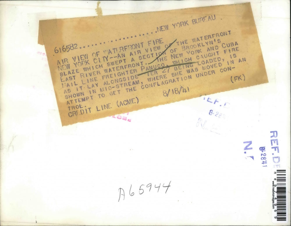 1941 Press Photo Aerial View Of Freighter Panuco On Fire