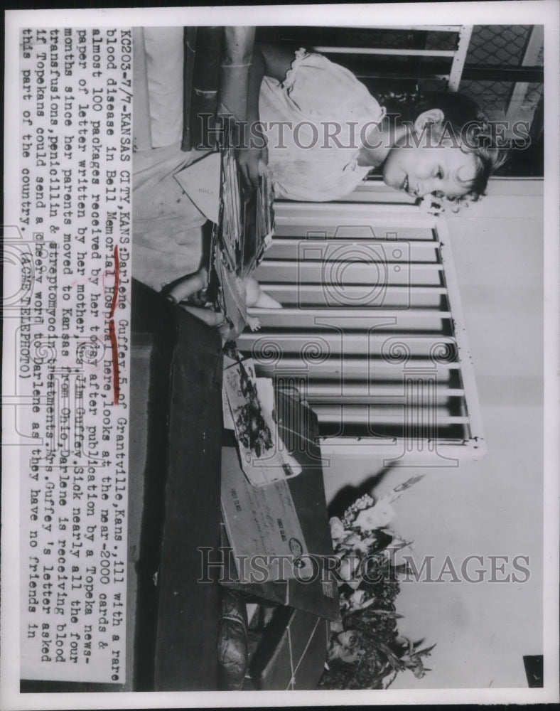 1949 Press Photo Kansas City, Kan. Darlene Guffey with rare blood disease- Historic Images