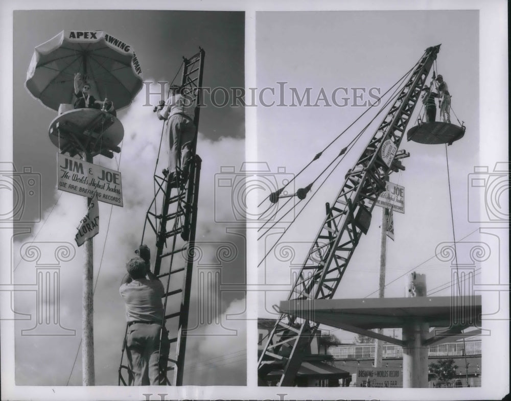 1954 Press Photo James Martin sits atop pole 51 days Miami break record 1 year - Historic Images