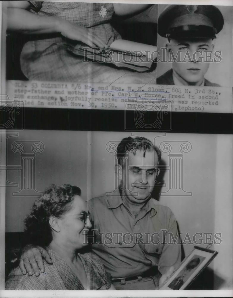 1953 Press Photo Columbia Mr & Mrs W.E. Sloan get news of son Pfc Carl House- Historic Images