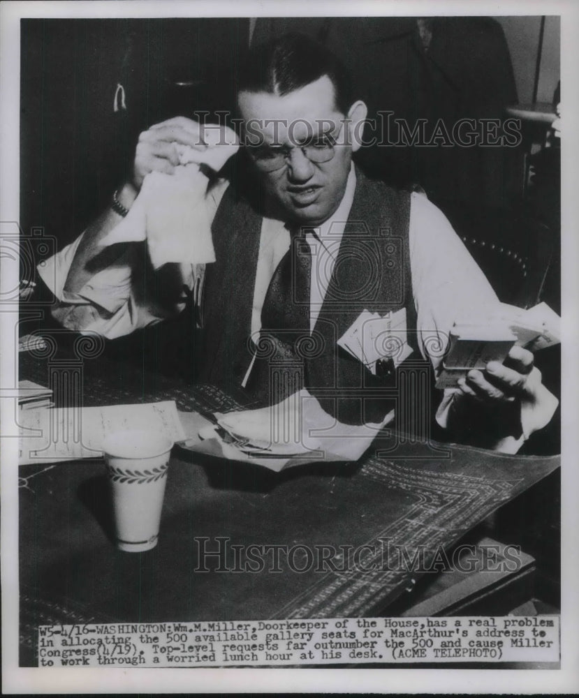 1951 Press Photo Wash.D.C. Wm M Miller, doorkeeper of the House