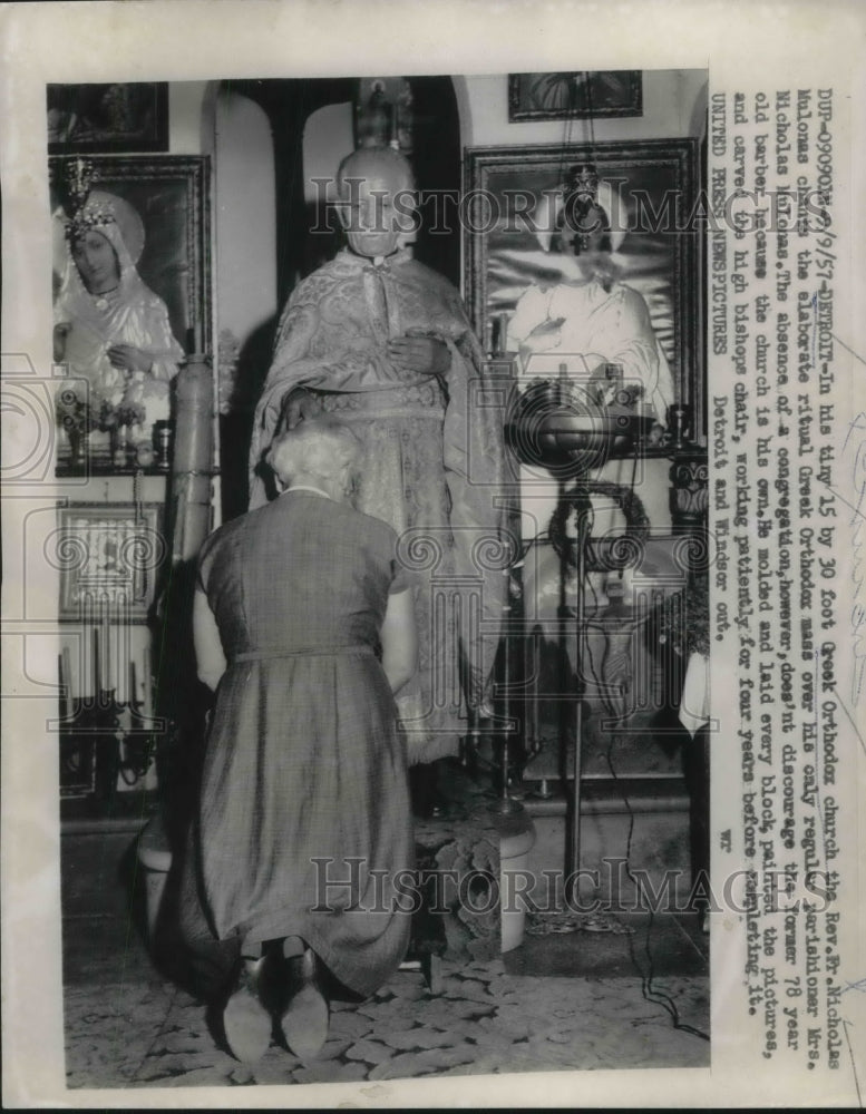 1957 Press Photo Detroit, MIch Greek Orthodox church & Rev Fr Nicholas Mulonas- Historic Images