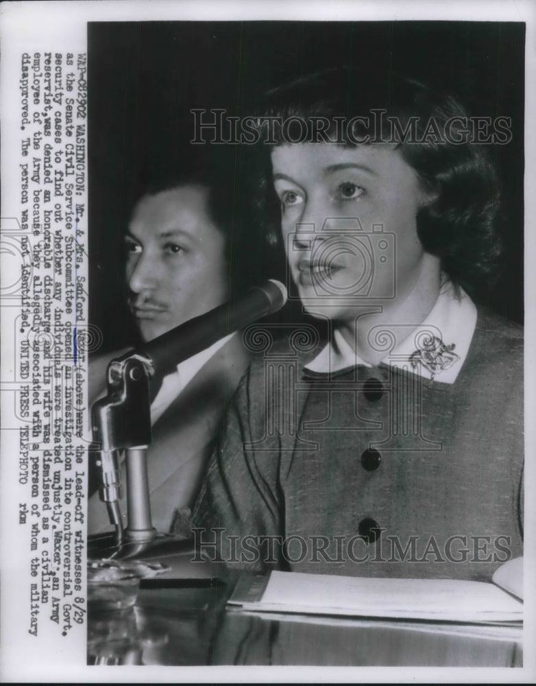 1955 Press Photo Mr and Mrs Sanford Waxer testify in Senate trial - Historic Images