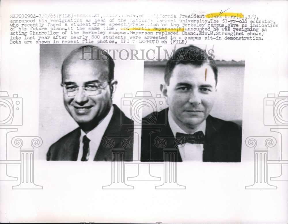 1965 Press Photo University Of California President Clark Kerr & Berkeley Campus