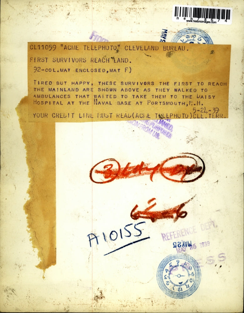 1939 Press Photo Survivors reach mainland Daisy Hospital