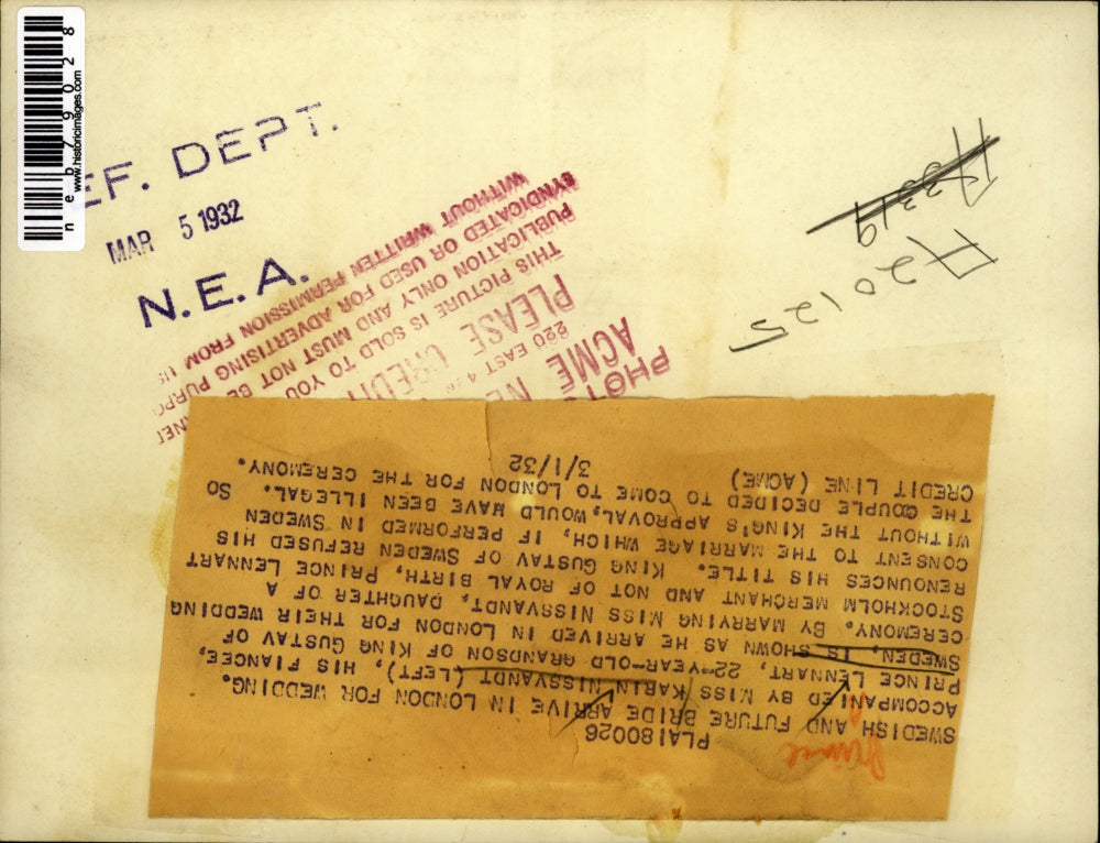 1932 Press Photo Karin Nissvandt and Prince Lennart Arrive in London for Wedding