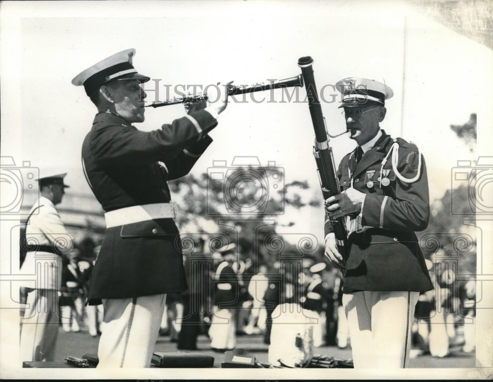 1937 Press Photo Father Charles E. Behm & Son Paul Behm Play in Legion Band