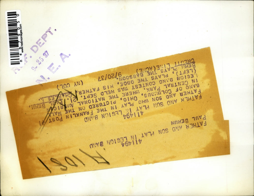 1937 Press Photo Father Charles E. Behm & Son Paul Behm Play in Legion Band