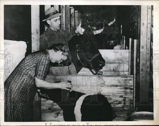 1946 Press Photo Mr. & Mrs. Ray Gilbert With Livestock on Freight Car - Historic Images
