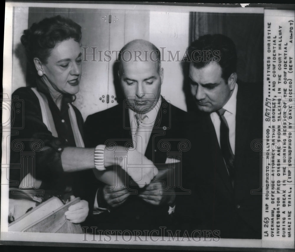 1957 Press Photo Christine Overhamm Defense Atty Arthur Crowley- Historic Images