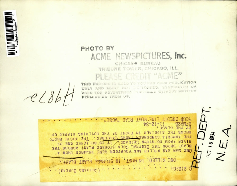 1934 Press Photo Chicago Central Cold Storage Plant Explosion Kills 1 Injures 14