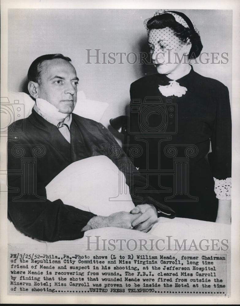 1952 Press Photo William Meade Shown In Hospital With Virginia Meade - Historic Images