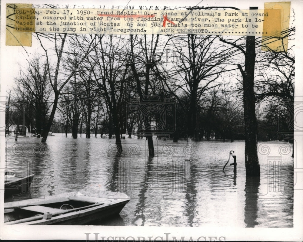 1950 Press Photo Grand Rapids, Ohio Vollman's Park flooded by Maumee River