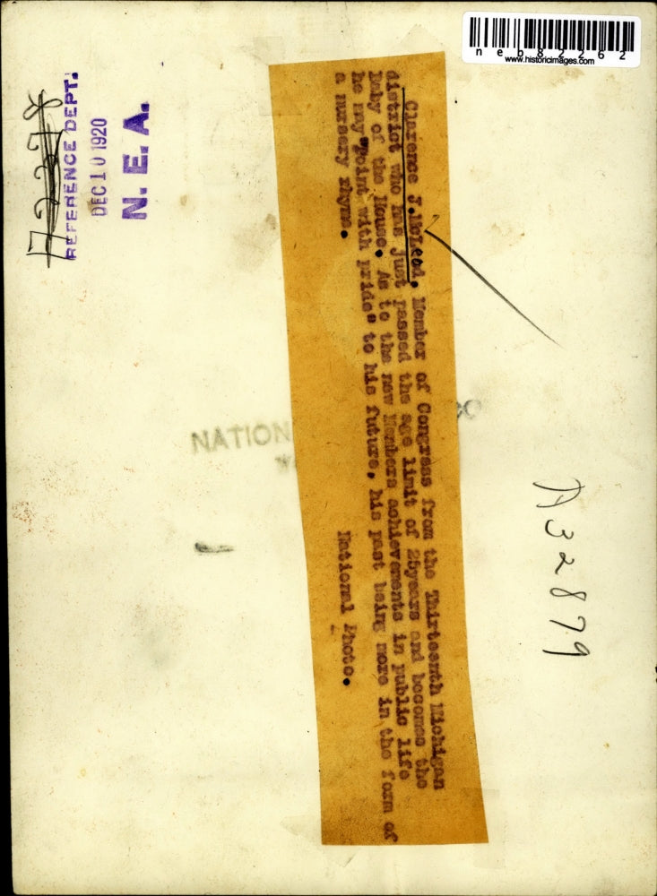 1920 Press Photo Clarence McLeod at 25 became the youngest member of US Congress