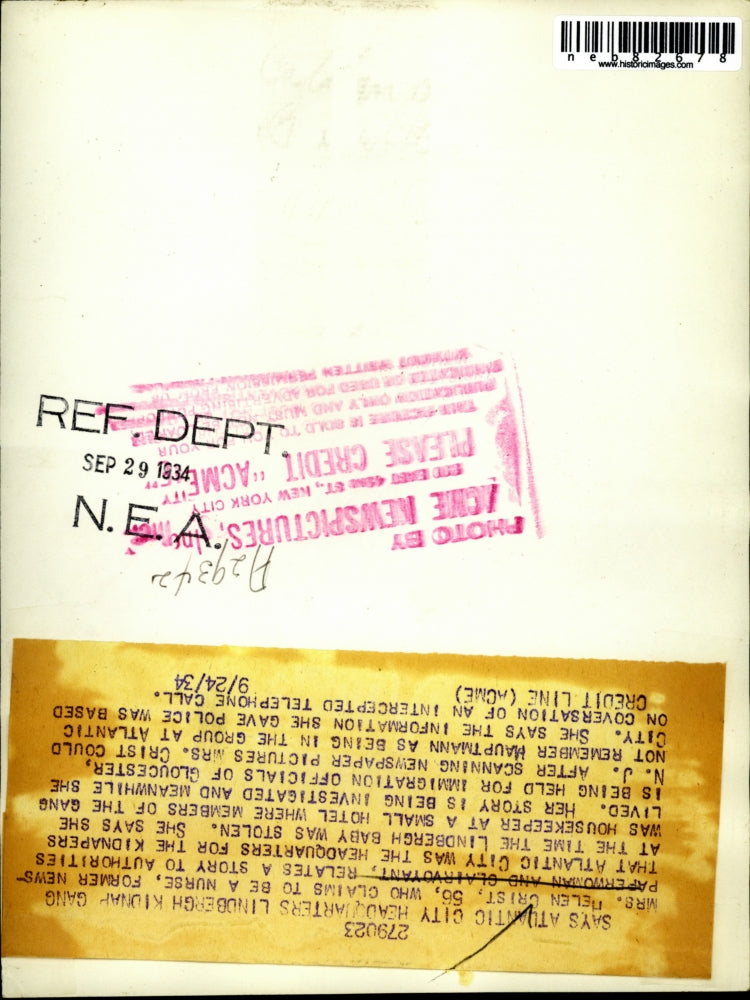 1934 Press Photo Mrs Helen Crist at Hauptman trial for Lindbergh baby kidnap