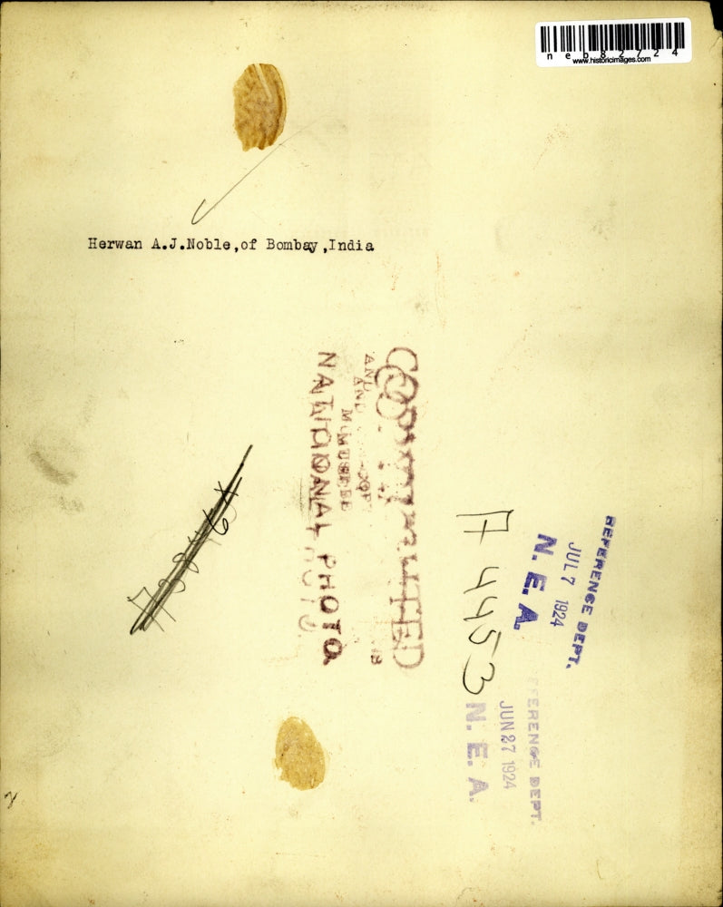 1924 Press Photo Herwan AJ Noble of Bombay India