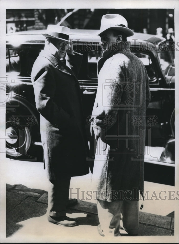 1935 Press Photo Sec Interior Harold Ickes &amp; son Raymond funeral for Jane Addams- Historic Images