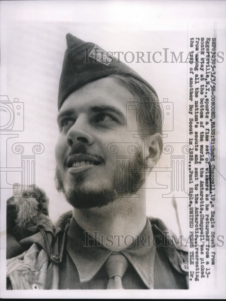 1958 Press Photo Richard Chappell eagle Scout Return from Antartic Stay