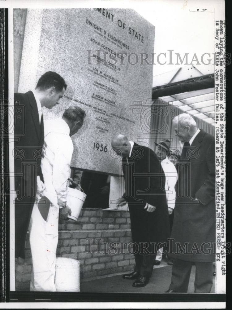 1957 Press Photo Secretary Of State John Foster Dulles Lays Cornerstone- Historic Images