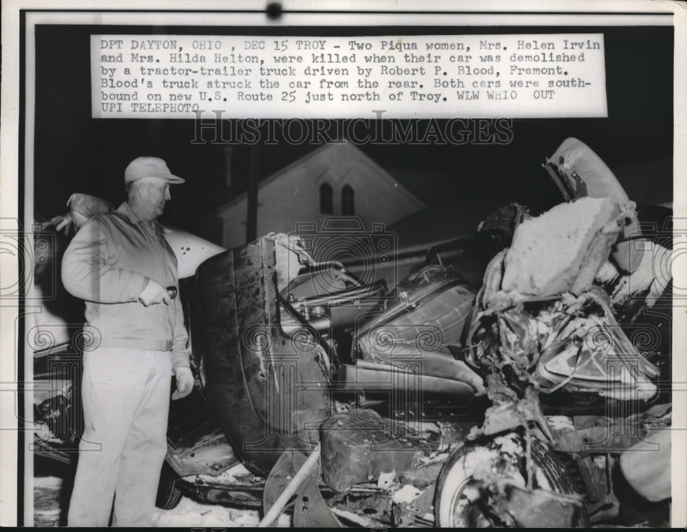1958 Press Photo wreckage of the car of Helen Irvin & Hilda Helton  - Historic Images