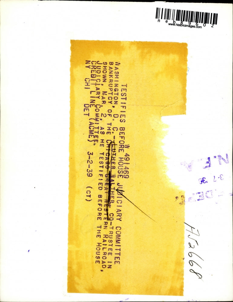 1939 Press Photo Wash.D.C. Luther Walther Chaicao Great W. RR bankruptcy case