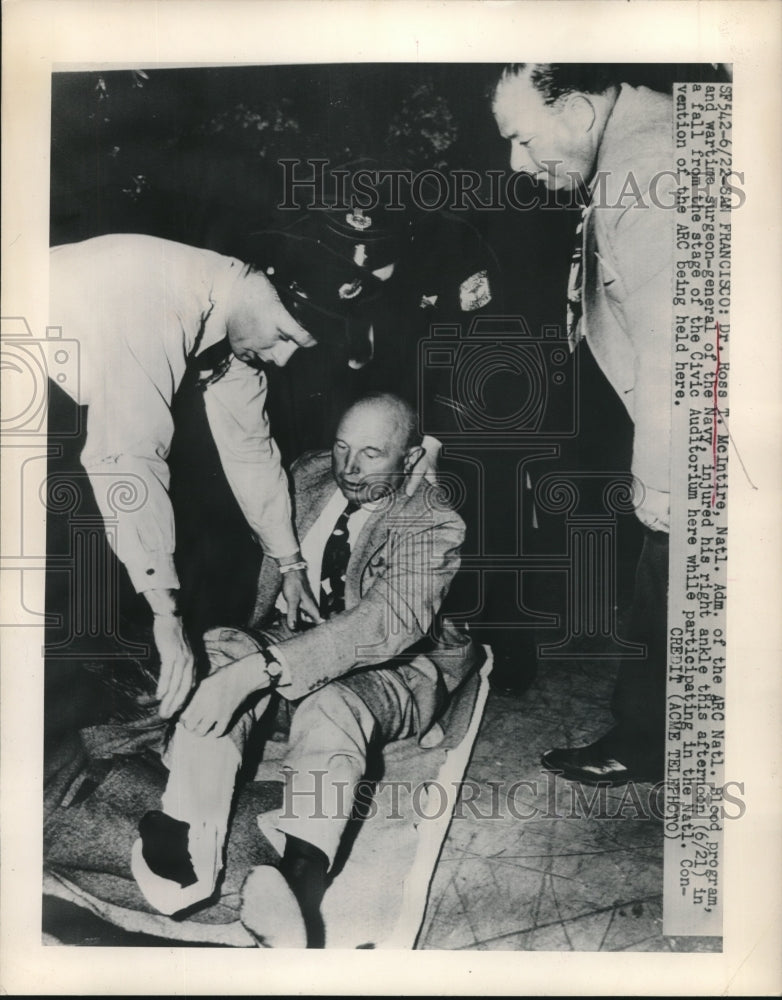1948 Press Photo San Francisco, Dr RT McIntire injured at ARC Natl Blood meeting- Historic Images