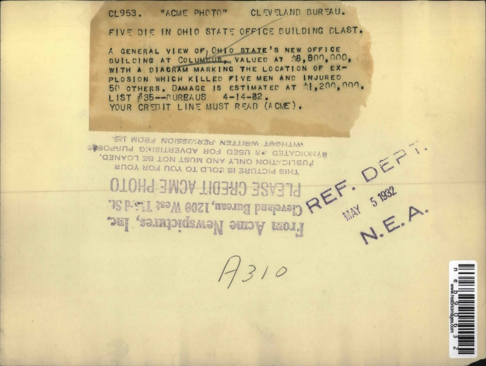 1932 Press Photo Ohio State's New Office Building Valued Over $8 Million Dollars