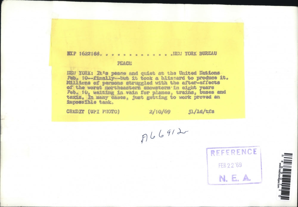 1969 Press Photo United Nations New York Closed Worst Snowstorm in 8 Years