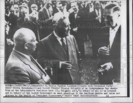 1956 Press Photo Russian Charles E. Bohlen, Nikita Khruschchev Nikolai Bulganin- Historic Images