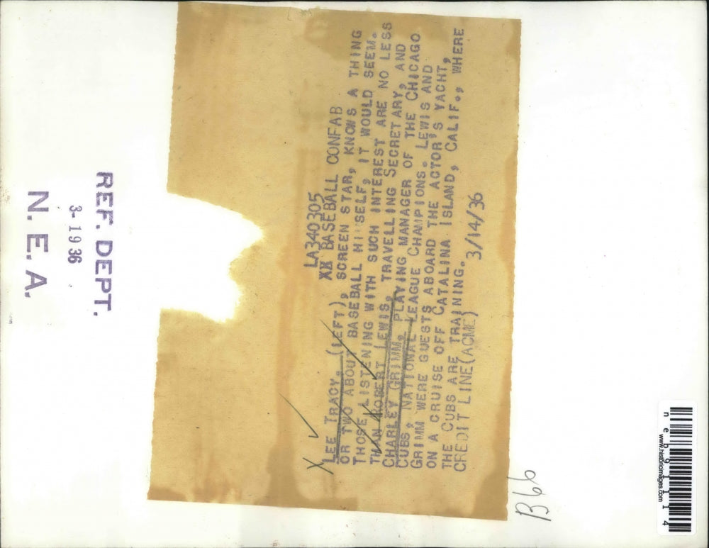 1936 Press Photo Actor Lee Tracy,Sec. Rbt Lewis & Charley Grimm, Cubs mgr