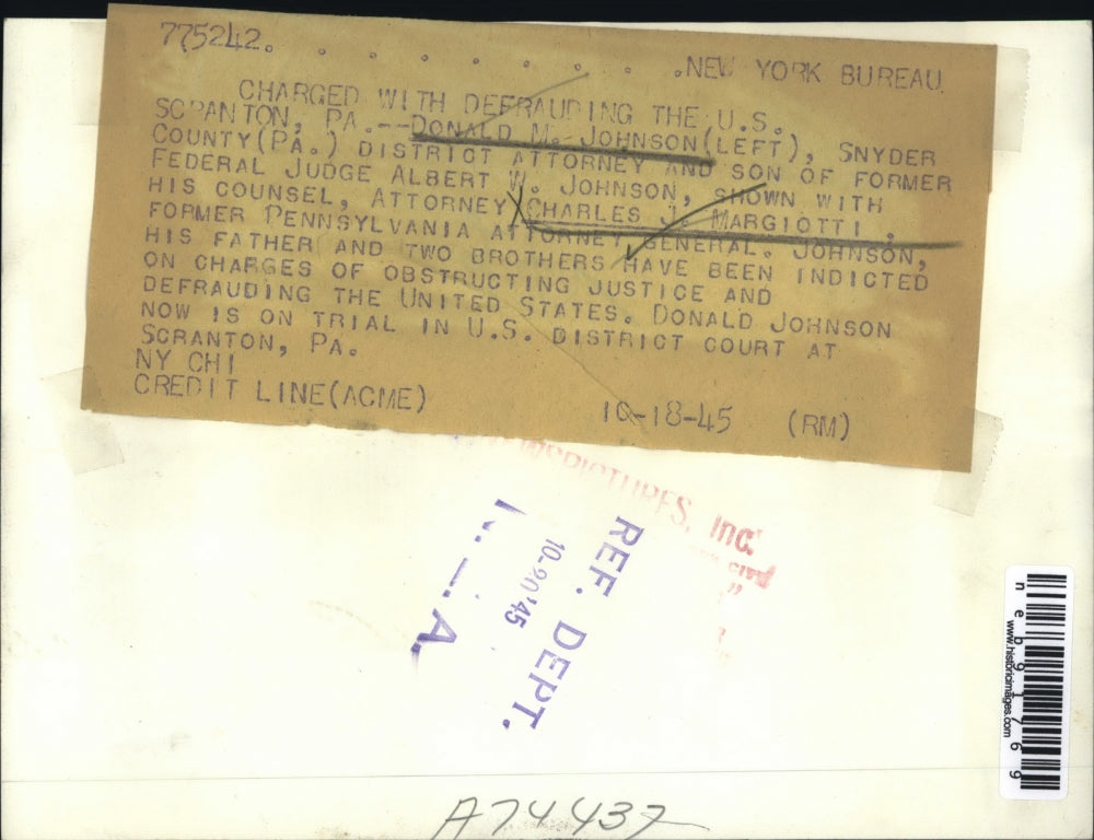 1945 Press Photo Donald M. Johnson Atty Charles J. Margiotti