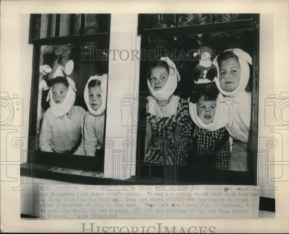 1948 Press Photo Rochelle, NY Harvey, Mike,Yvonne,Bob,Rbta Masseau at home ill